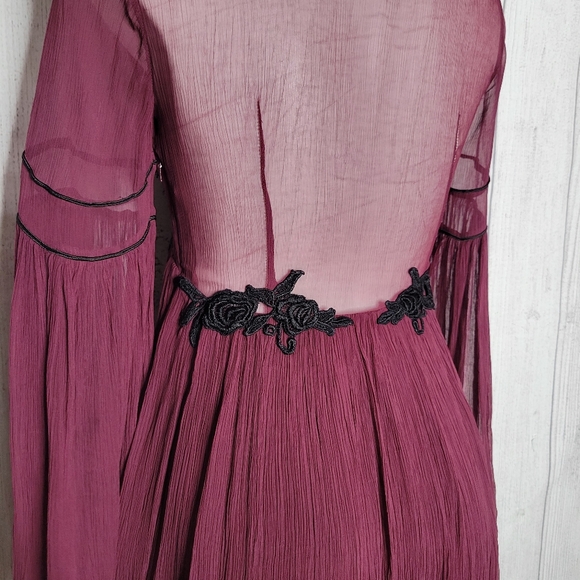 Free People Sheer Bell Sleeve Mini Dress w/ Sequins and Embroidery, size Small - Picture 5 of 10